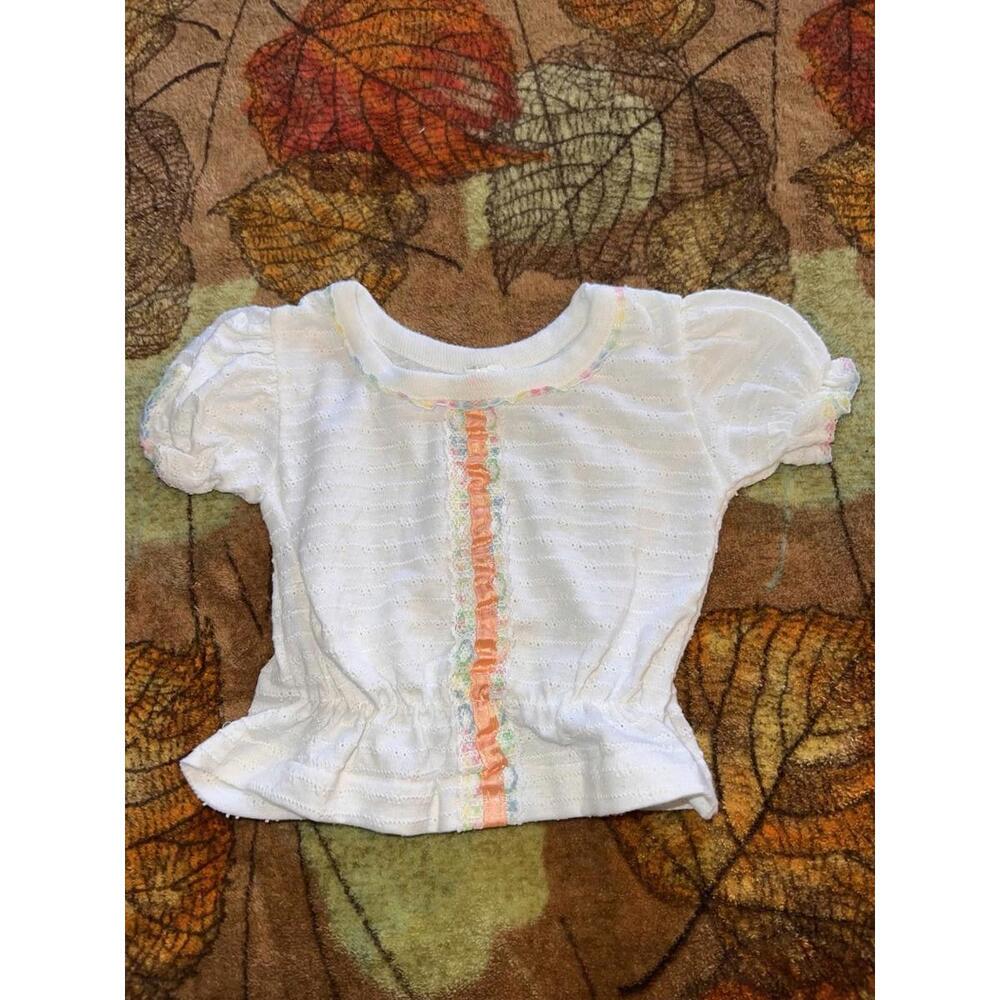 Vtg 80s USA‎ Made Smocked Pastel White Toddler Girl Top 2T Peasant Bohemian